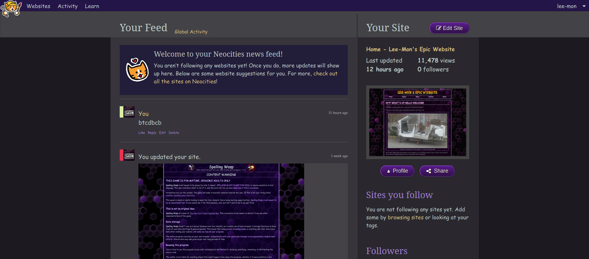 Neocities Dark Theme
